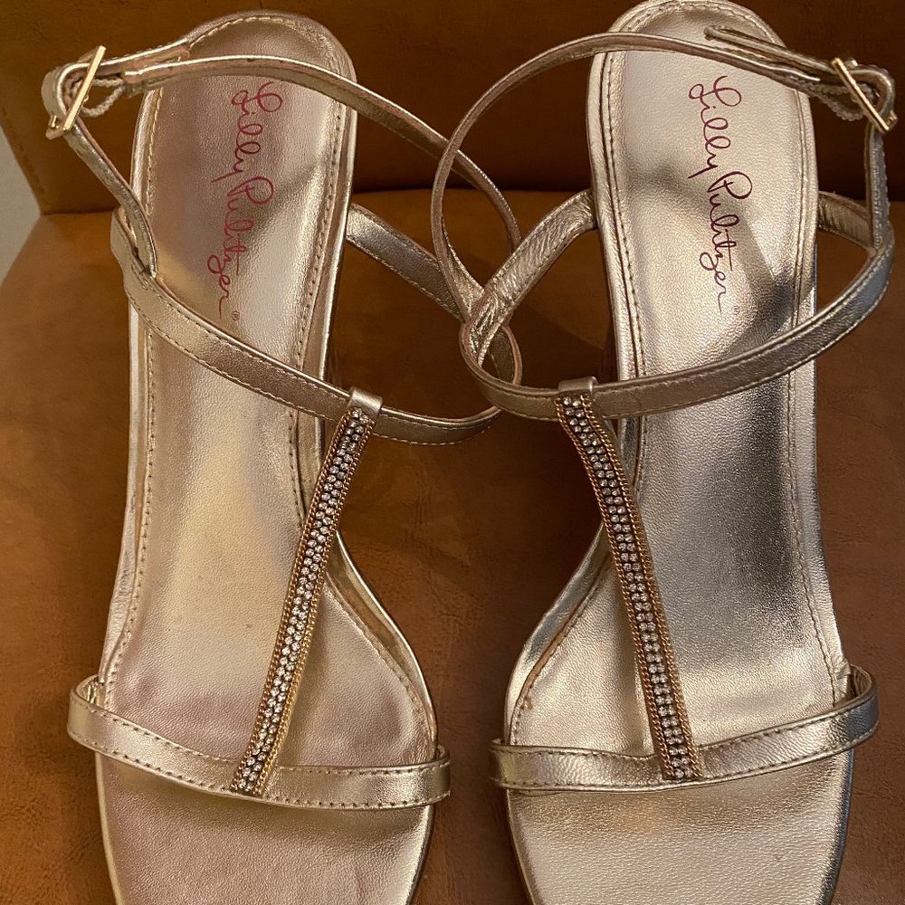 Lilly Pulitzer Gold Wedges w/ Rhinestones Size 10